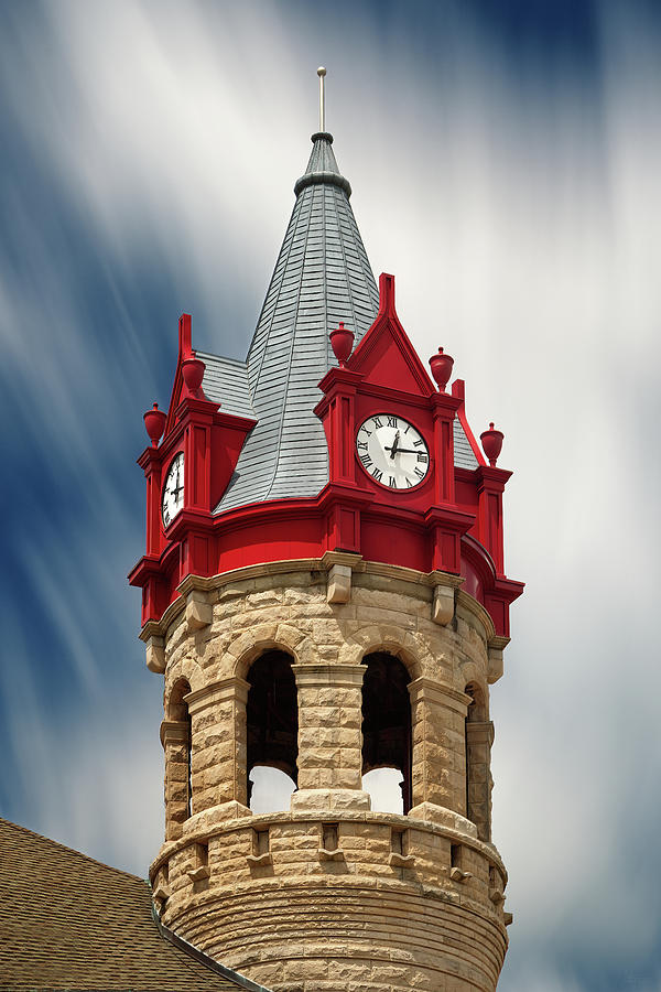 Red White and Blue -  Stoughton Opera House clock tower Photograph by Peter Herman