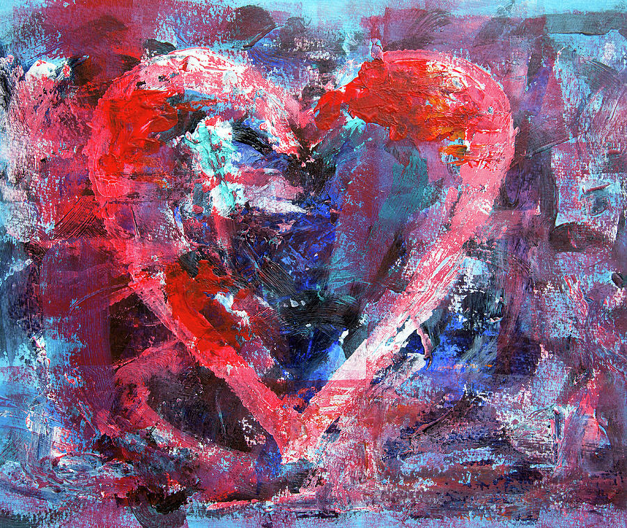 Red white blue heart Painting by Karen Kaspar