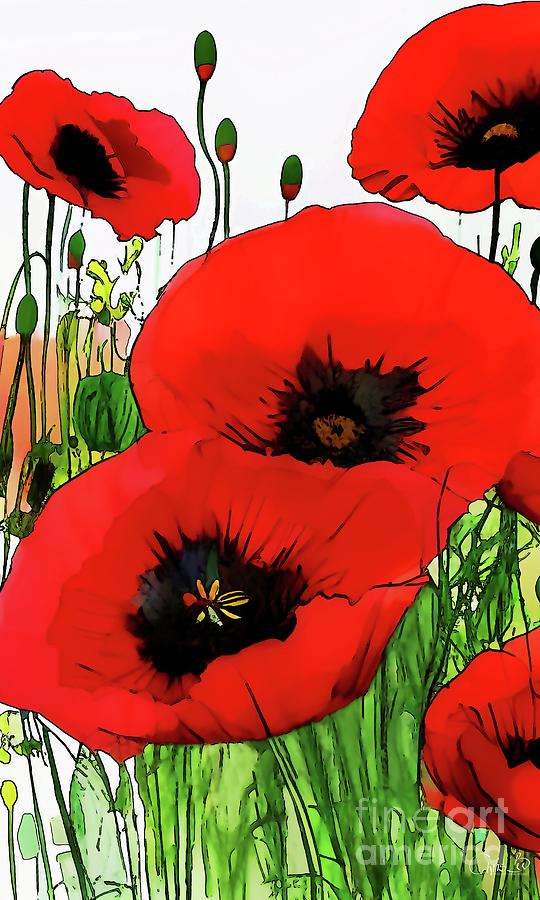 Red wild poppies Digital Art by Chris Bee