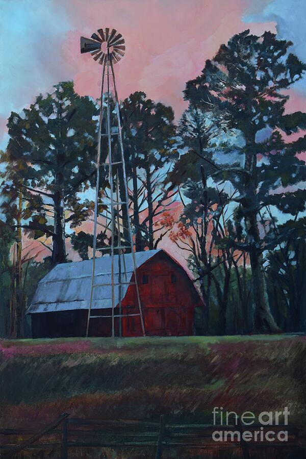 Red Windmill Barn - Beths Drive-by Painting by Jan Dappen Red Windmill Barn - Beths Drive-by Painting by Jan Dappen