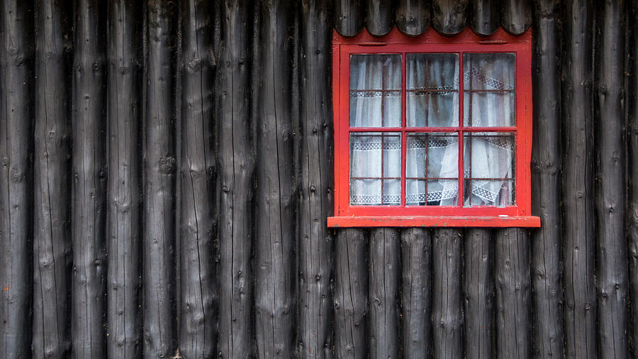 Red window on a black wall Photograph by Karlaage Isaksen