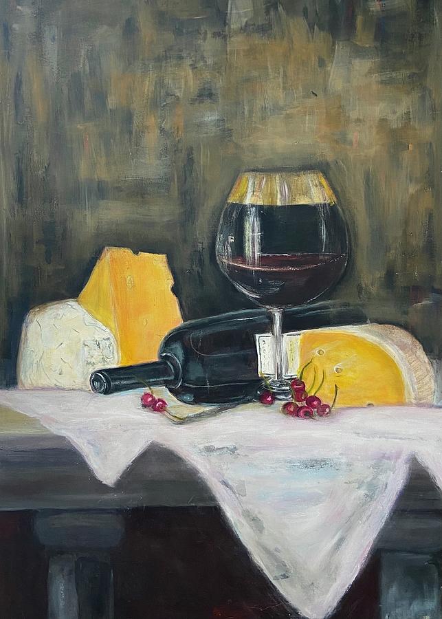 Red Wine and Cheese Painting by Denice Palanuk Wilson