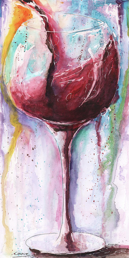 Red Wine Glass Watercolor Print Painting by Debbie Cerone