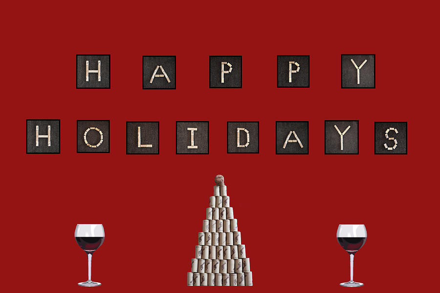 Red Wine Lovers Happy Holidays Digital Art by Kathy K McClellan