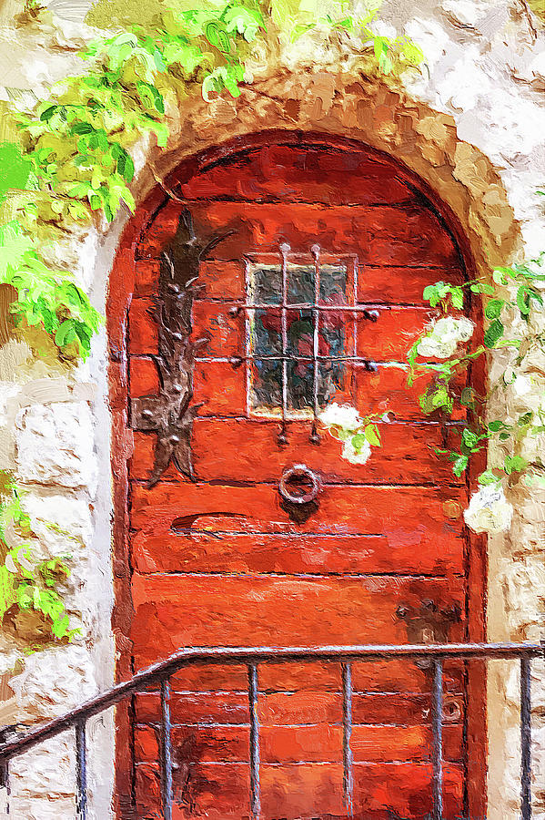 Red wooden door Eze, Provence Mixed Media by Tatiana Travelways