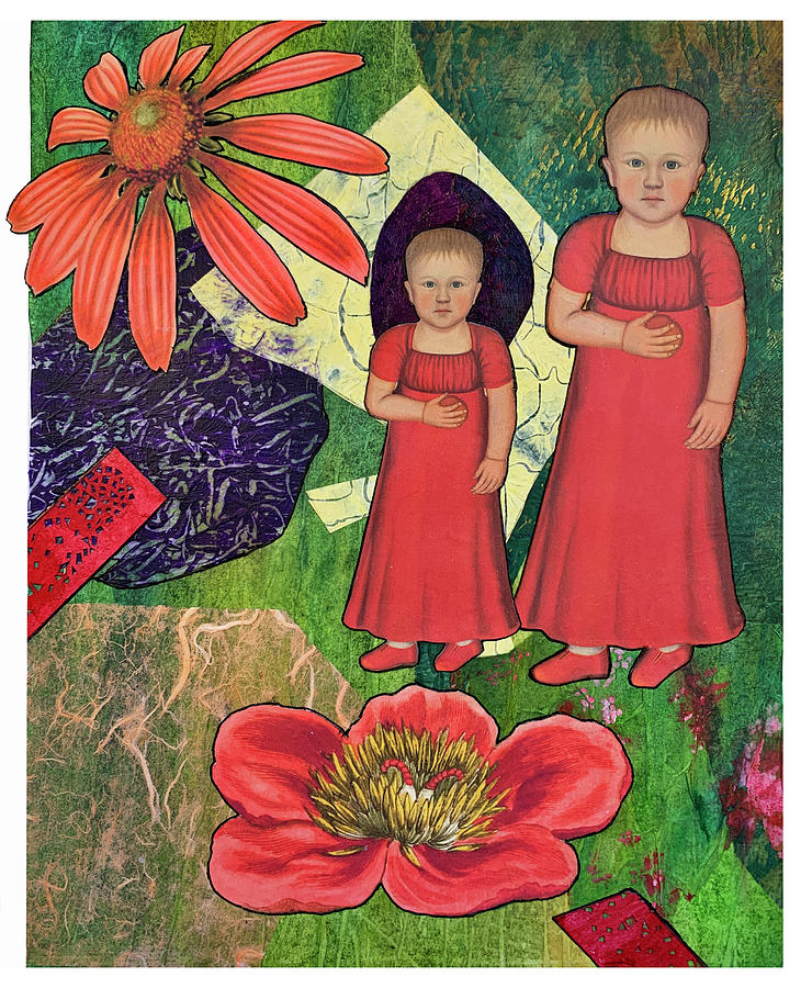 Two Girls in Red Mixed Media by Lorena Cassady