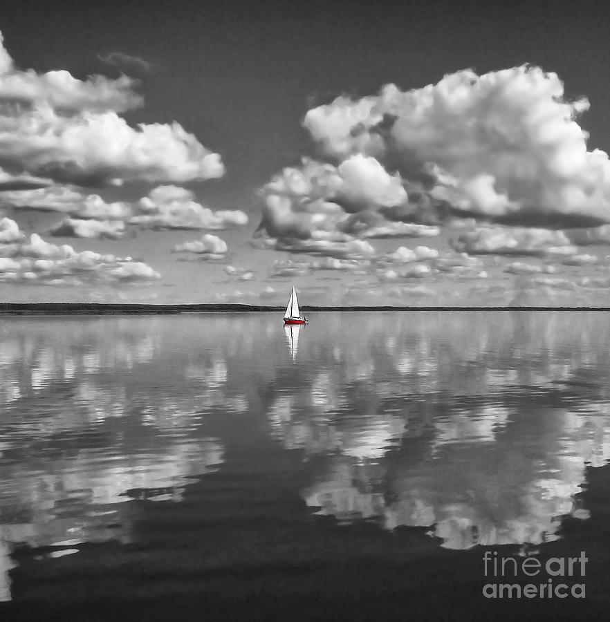 Red Yacht - Singing In Clouds  Photograph by Tatiana Bogracheva