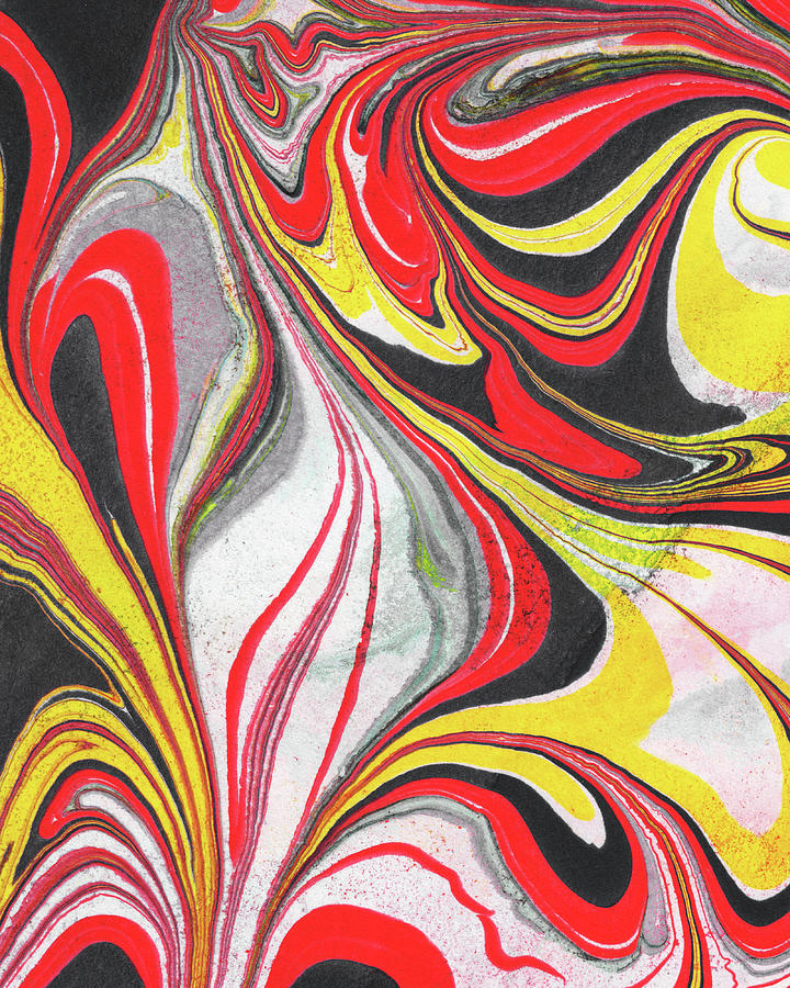 Red Yellow Black Marble Watercolor Stone Collection Painting