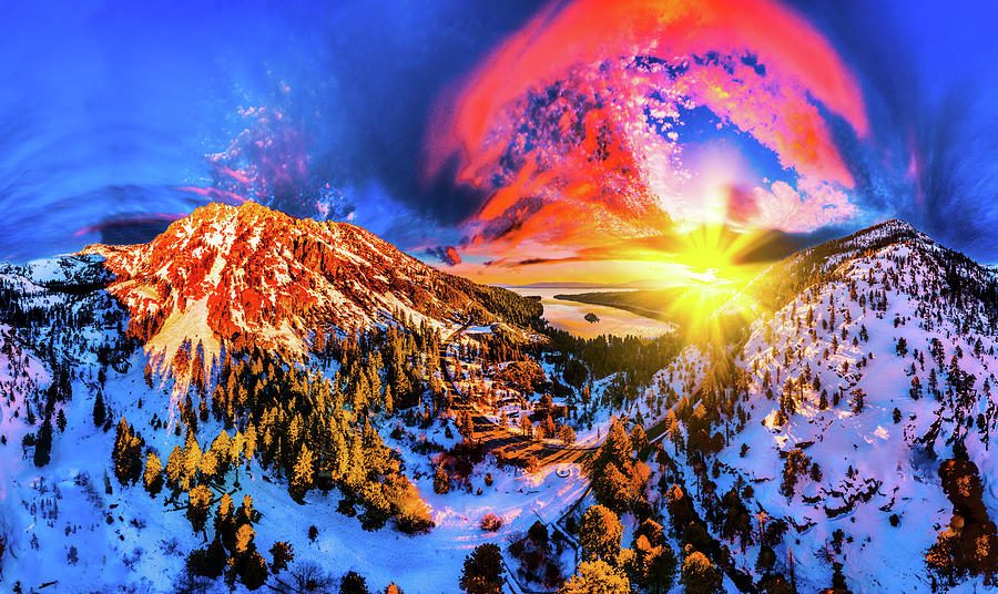Red Yellow Blue Lake Tahoe Mountain Sunset Photograph by Eszra Tanner