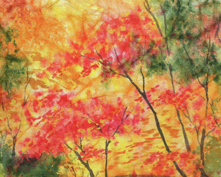 Red Yellow Green Autumn Trees Watercolor  Painting by Irina Sztukowski