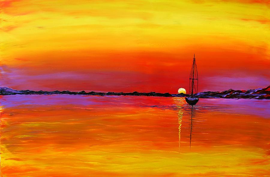Red yellow Sunset Sails #1 Painting by James Dunbar