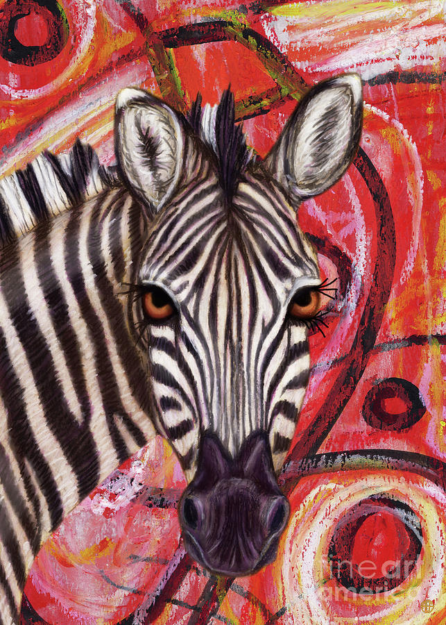 Red Zebra Abstract Painting by Amy E Fraser