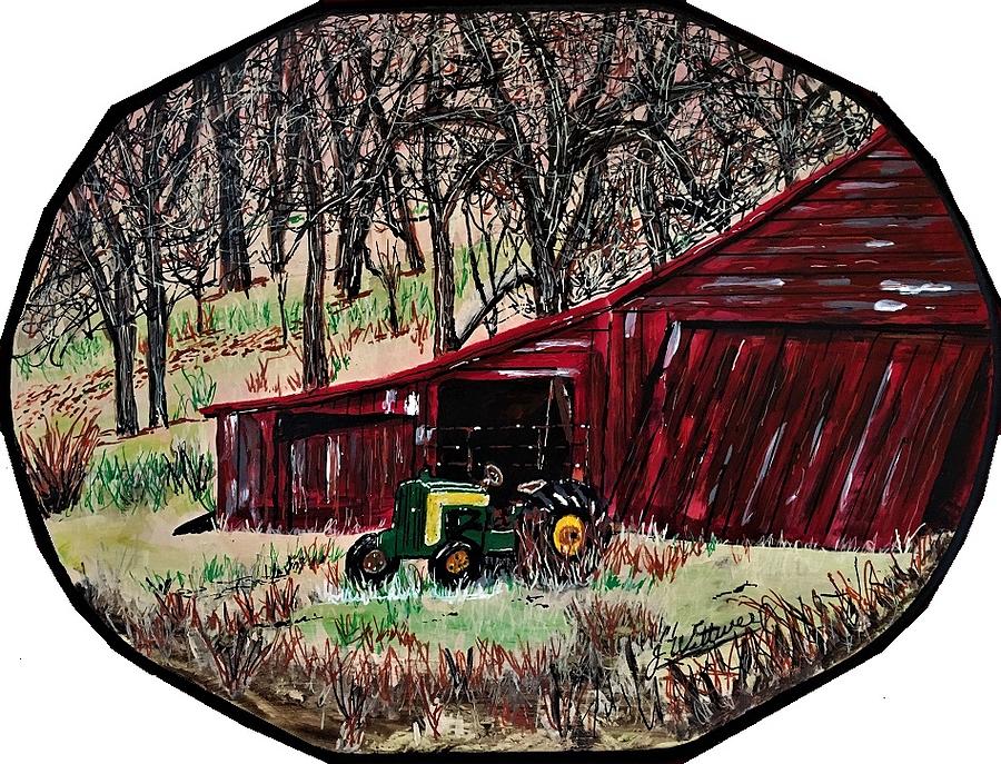 RedBarn with Tractor Painting by Julie Wittwer