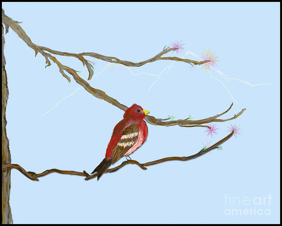 Redbird on Limb Digital Art by Kae Cheatham