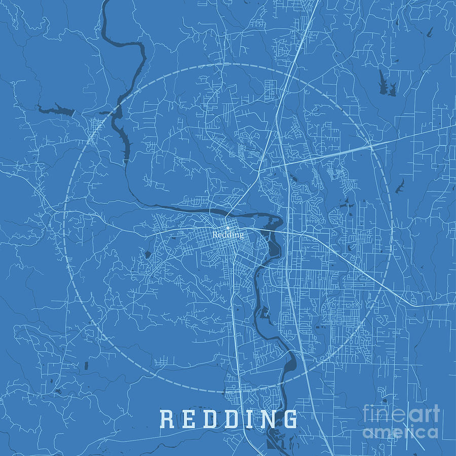 Redding CA City Vector Road Map Blue Text Digital Art by Frank Ramspott ...