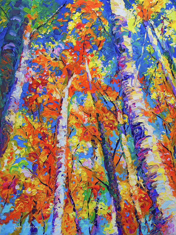 Redemption - fall birch and aspen Painting by Talya Johnson