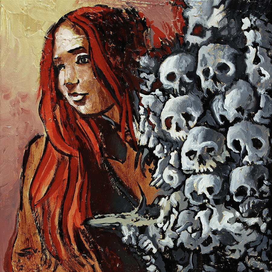 Redhead girl in the Forrest of Bones Painting by Sv Bell