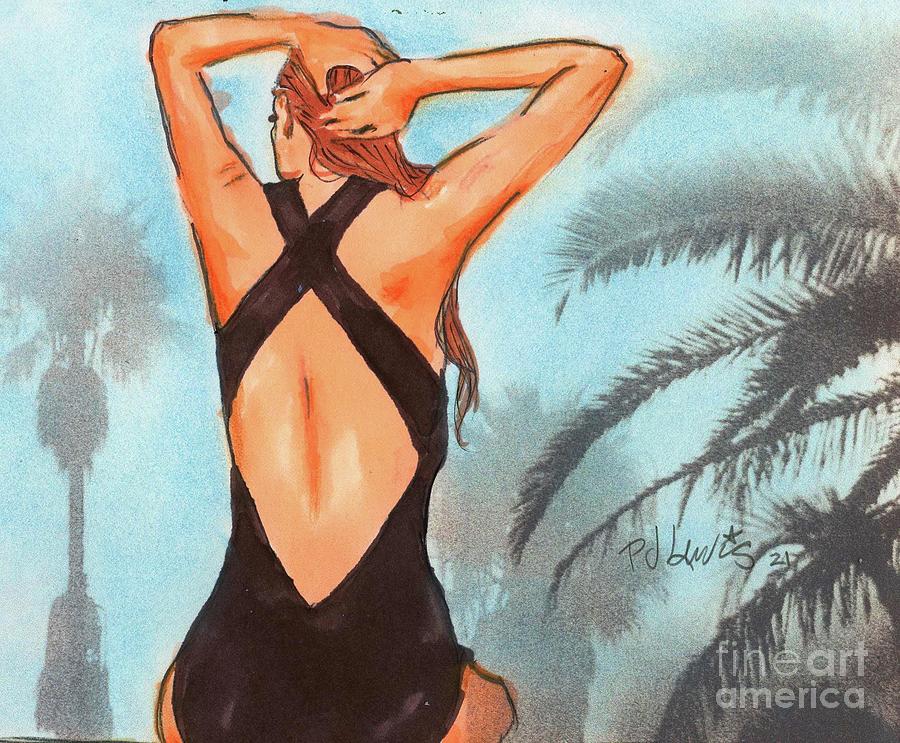 Redhead in Paradise Drawing by PJ Lewis