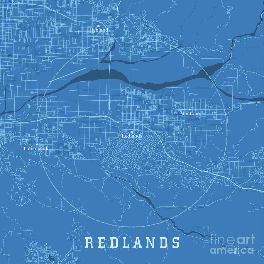 Redlands CA City Vector Road Map Blue Text Digital Art by Frank ...