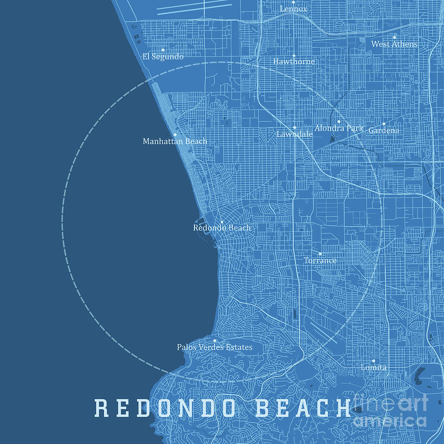 Redondo Beach CA City Vector Road Map Blue Text Digital Art By Frank   Redondo Beach Ca City Vector Road Map Blue Text Frank Ramspott 