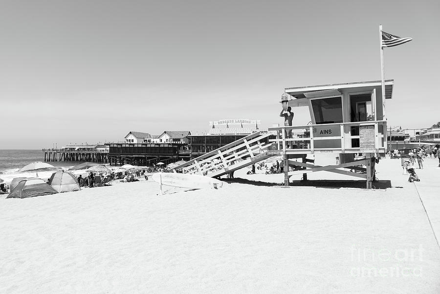 Redondo Beach Lifeguard Tower and Pier Black and White Photograph by ...