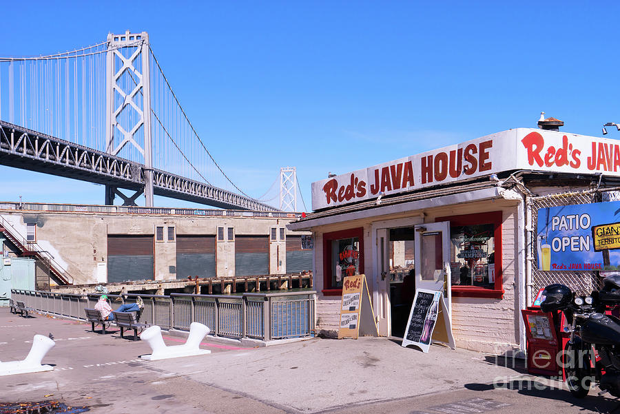 San Francisco Photograph - Reds Java House and The Bay Bridge at San Francisco Embarcadero DSC1867 by Wingsdomain Art and Photography