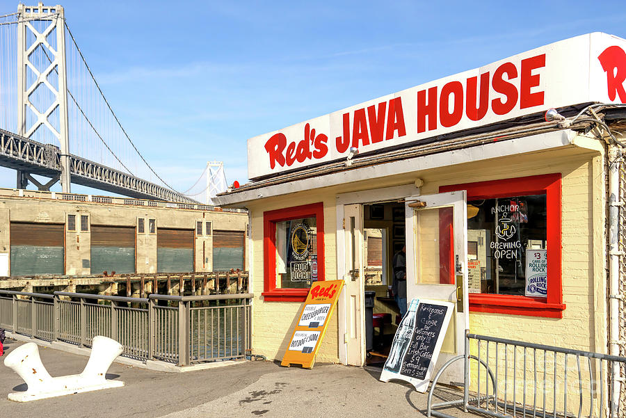 San Francisco Photograph - Reds Java House And The Bay Bridge At San Francisco Embarcadero DSC5761 by Wingsdomain Art and Photography