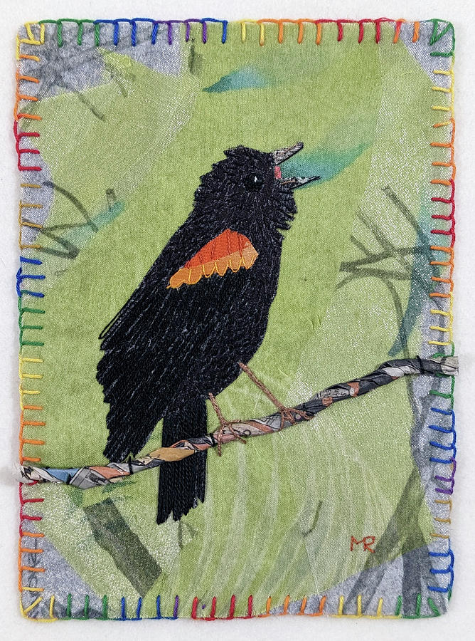 Art Quilt Tapestry - Textile - Redwing Blackbird 3 by Martha Ressler