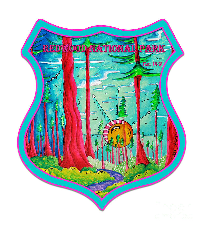 Redwood National Park PoP Art Travel Painting, Original Sketchbook Art Badge Style by MeganAroon Painting by Megan Aroon