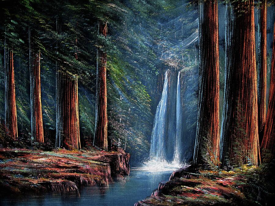 Tree Painting - Redwood Sequoioideae forest by Genio
