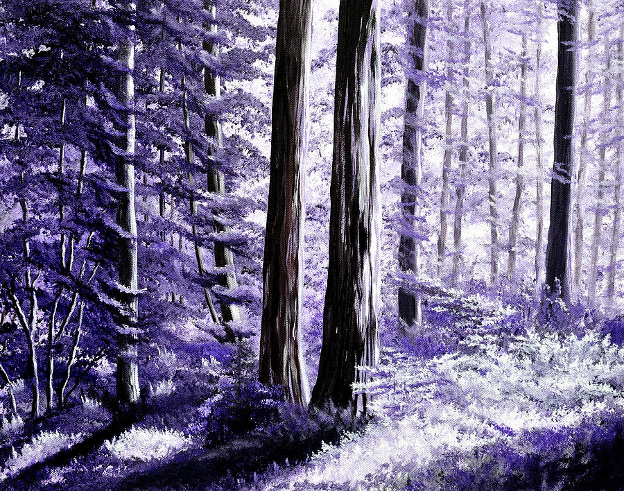 Redwoods in Purple Moonlight Painting by Laura Iverson