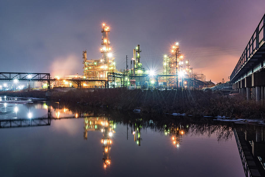 Refinery at blue hour 1 Photograph by Stephen Holst