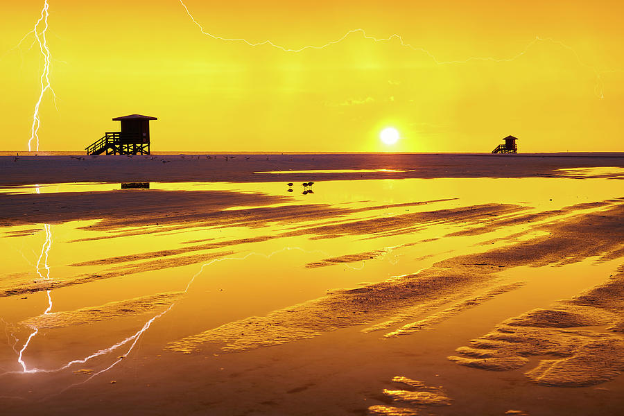 Reflected Lightning Siesta Key Sarasota Florida Photograph by Mark Rogers