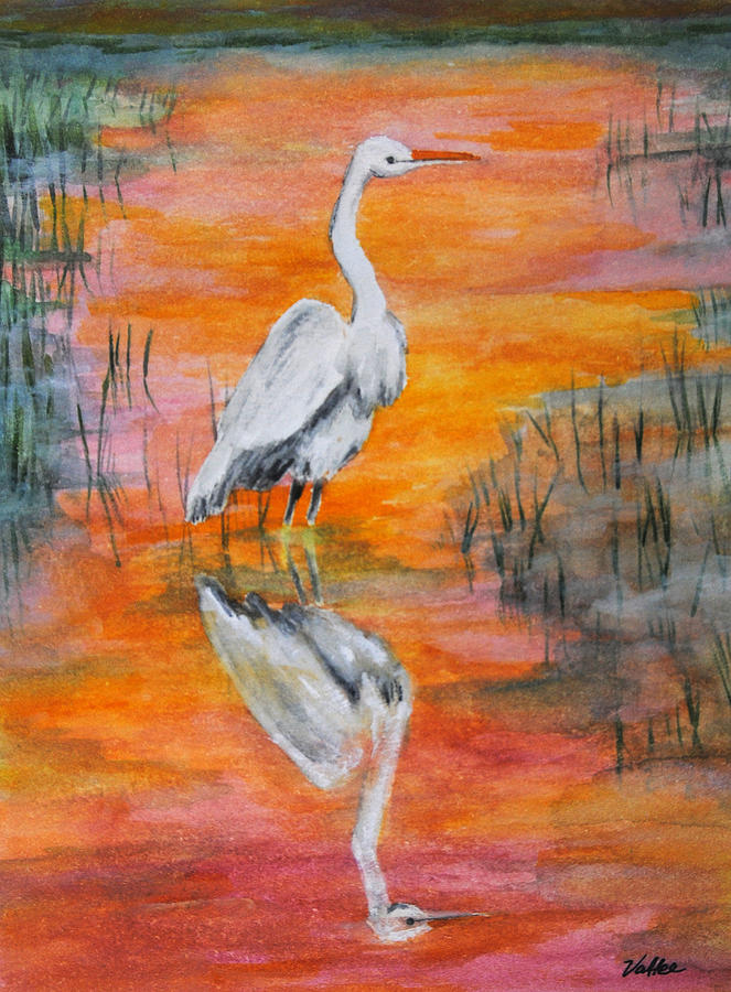 Reflecting Crane Painting by Vallee Johnson