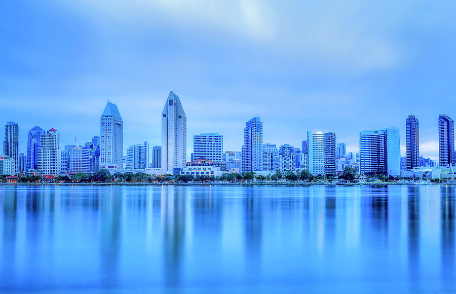 San Diego Skyline Reflecting In Blue  Photograph by Joseph S Giacalone