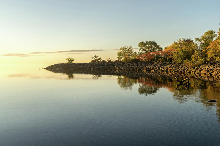 Reflecting on Autumn - Softly Balanced Symmetry on the Shore of Lake Ontario Photograph by Georgia Mizuleva