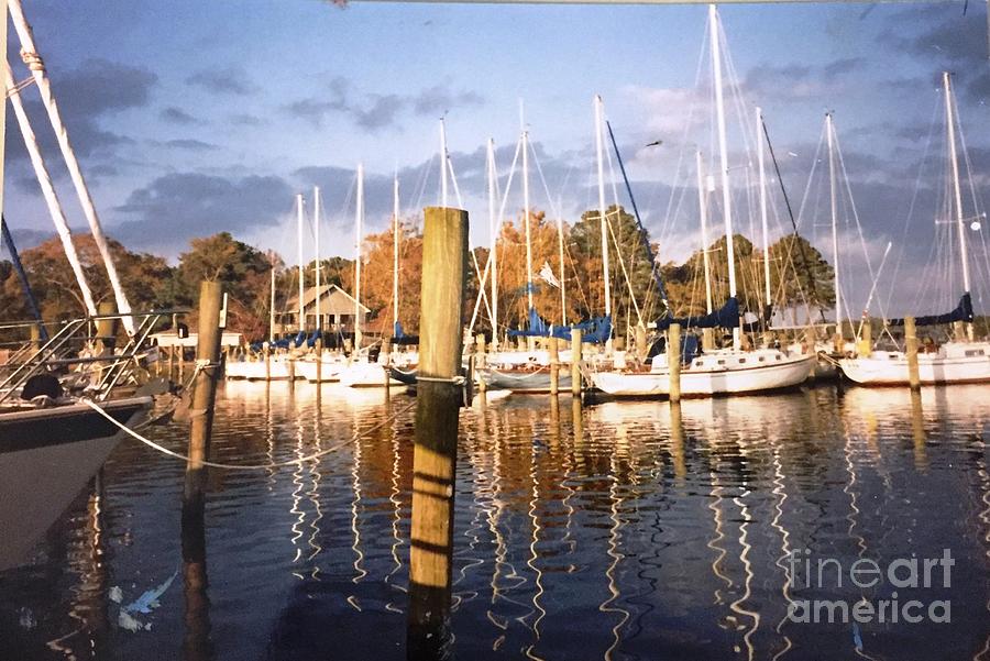 Reflections at Cherry Point Marina in North Carolina  Painting by Catherine Ludwig Donleycott