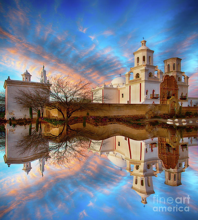 Reflecting On San Xavier del bac Mission Photograph by Bob Christopher
