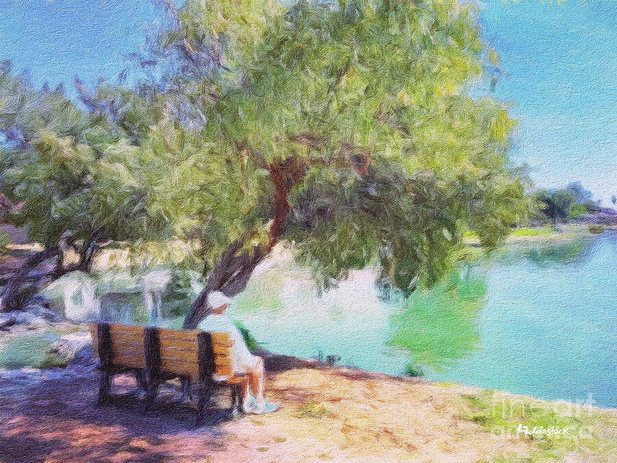 Bench Painting - Reflecting on the Lake by Linda Weinstock