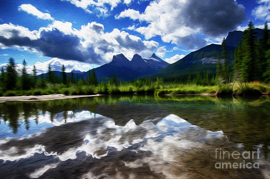 Reflecting On The Three Sisters Canmore Alberta Canada Photograph by Bob Christopher