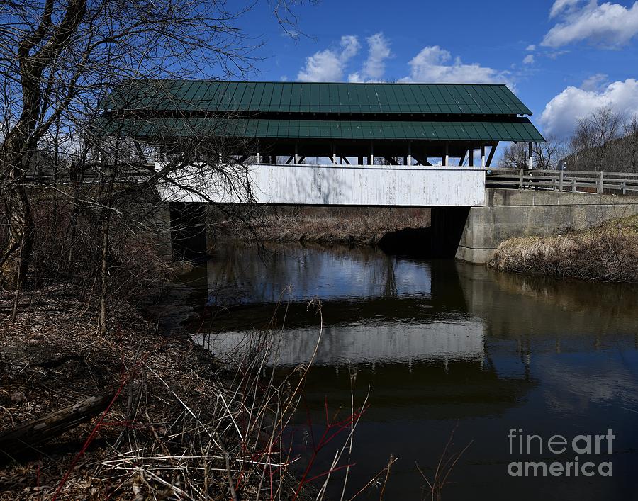 Reflection at the Millers Run Covered Bridge  Photograph by Steve Brown
