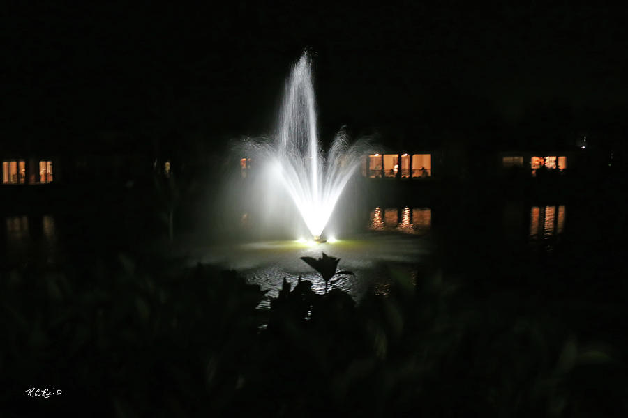 Reflection Lakes - Clubhouse Lake Water Fountain at Night  Photograph by Ronald Reid