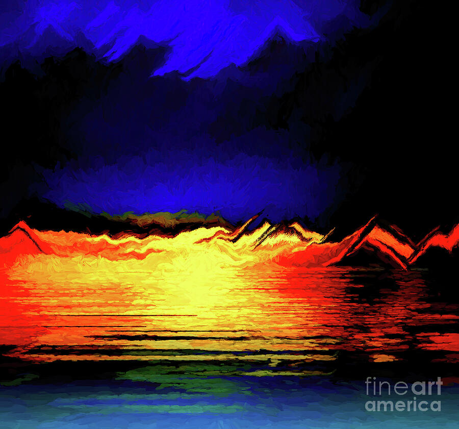 Abstract Digital Art - Reflection of a Blue Sunset Abstract by Diana Mary Sharpton