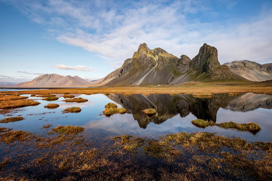 Reflection of Eystrahorn mountain in Iceland Photograph by Alexios Ntounas