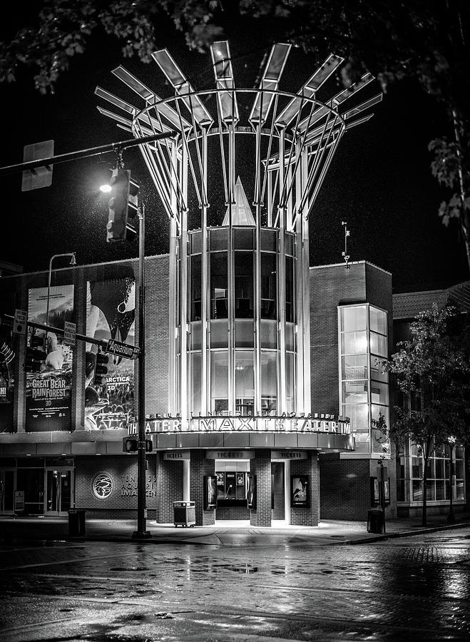 Reflection Of IMax In Black and White Photograph by Greg Mimbs