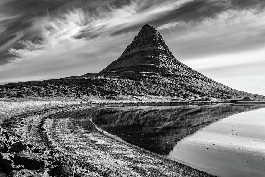 Reflection of Kirkjufell Mountain from the beach Photograph by Pierre Leclerc Photography