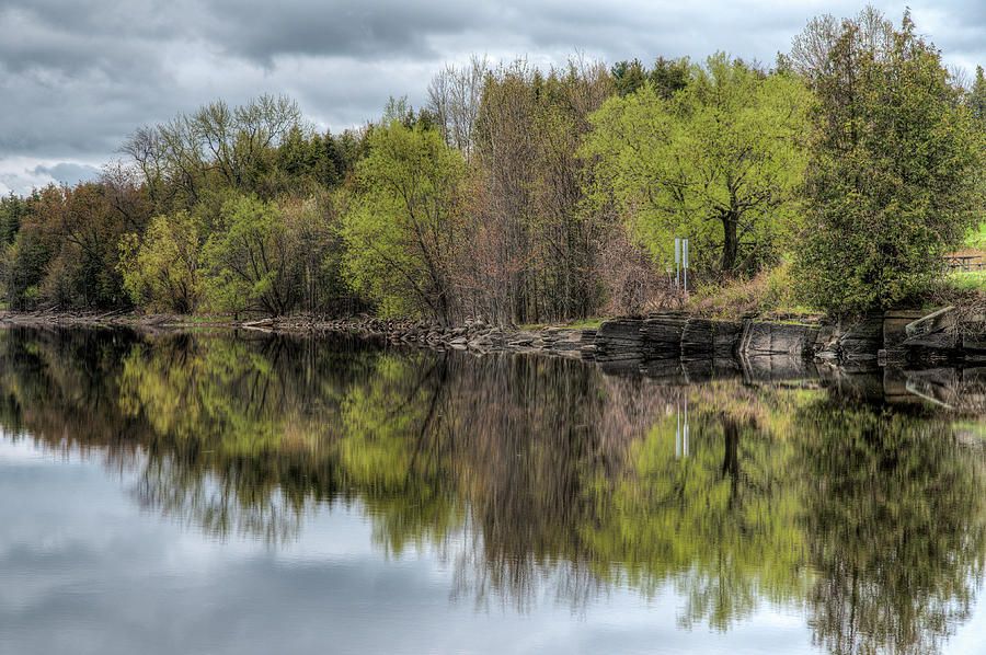 Reflection of the Ottawa River shoreline at Pinheys Point Herit Photograph by Rob Huntley