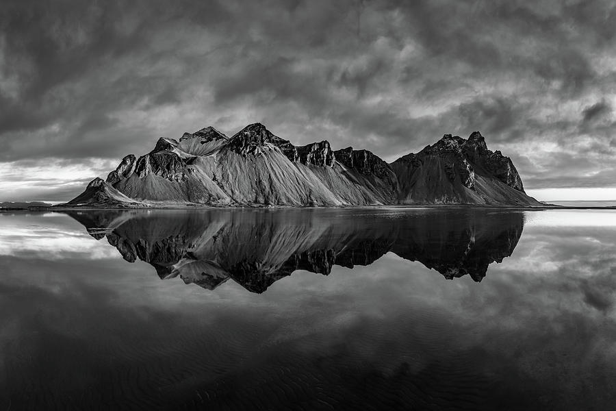 Reflection of Vestrahorn Mountain in Iceland in Black and White Photograph by Alexios Ntounas