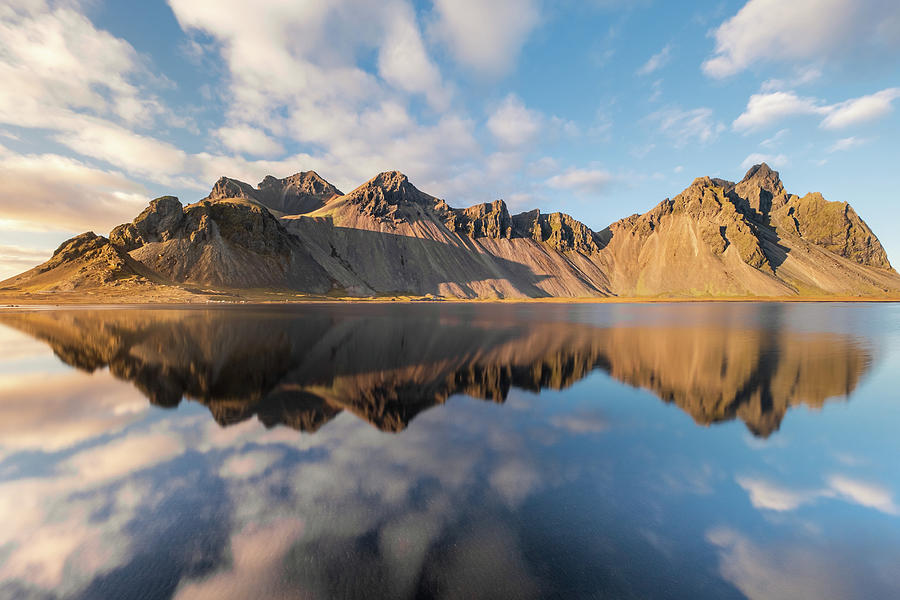 Reflection of Vestrahorn Mountain in Iceland in the Golden Hour Photograph by Alexios Ntounas