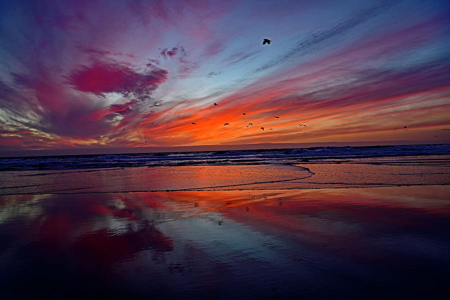 Reflection On Sand - A Fire In The Sky Photograph